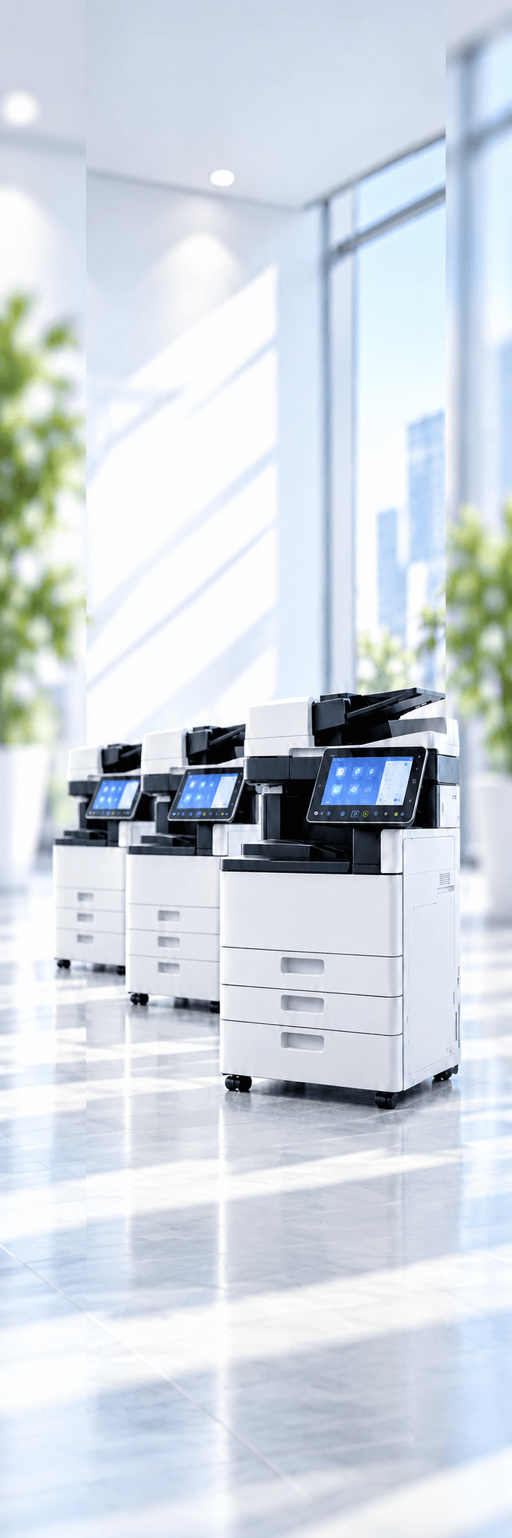 A fleet of multifunction printers ready for business rental